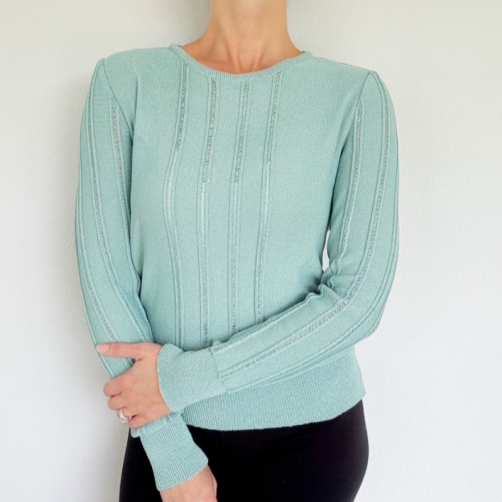 Vintage Castleberry light blue textured sheer stripe knit sweater small